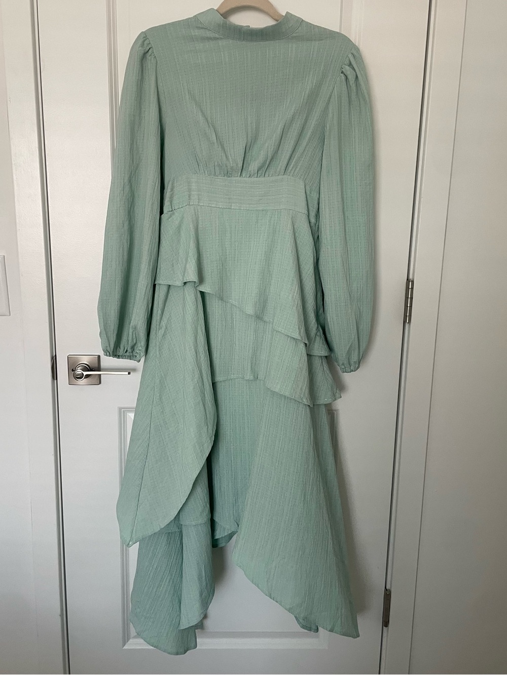 SHEIN Sage Green High-Low Tiered Ruffle Midi Dress